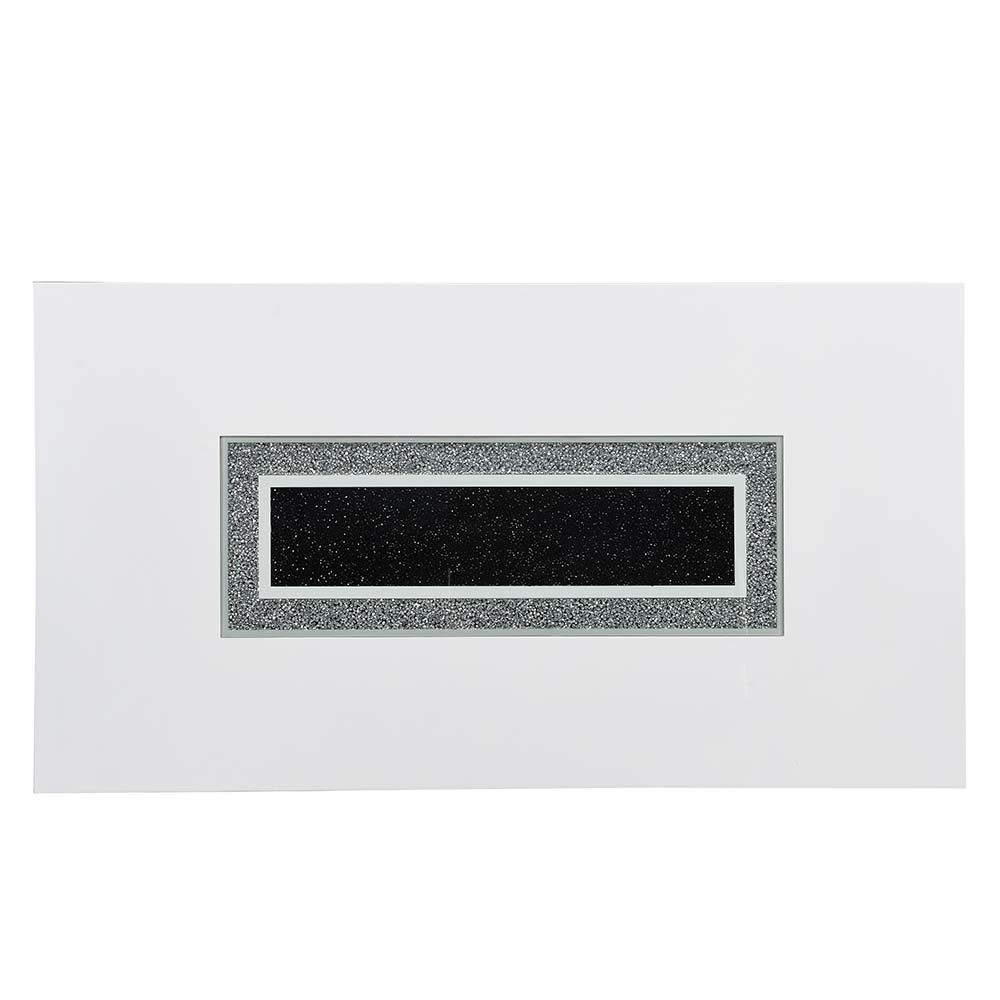 Elizaveta - Mesa de comedor - Terciopelo gris, diamantes de imitación de cristal y acabado blanco de alto brillo