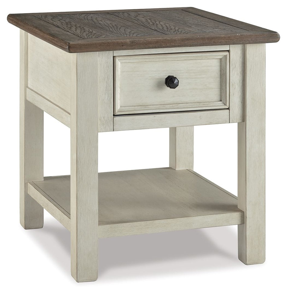 Bolanburg - Mesa auxiliar rectangular blanca/marrón/beige