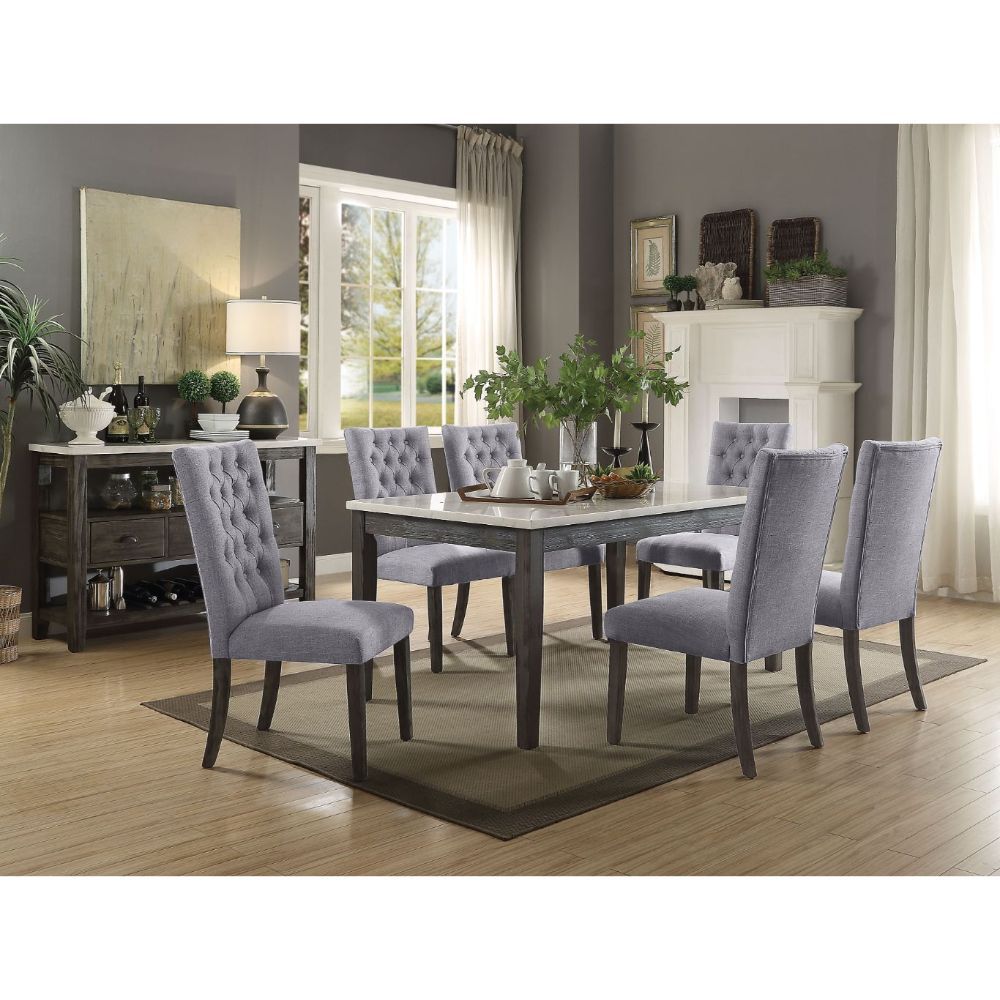 Mesa de comedor Merel de mármol blanco y roble gris