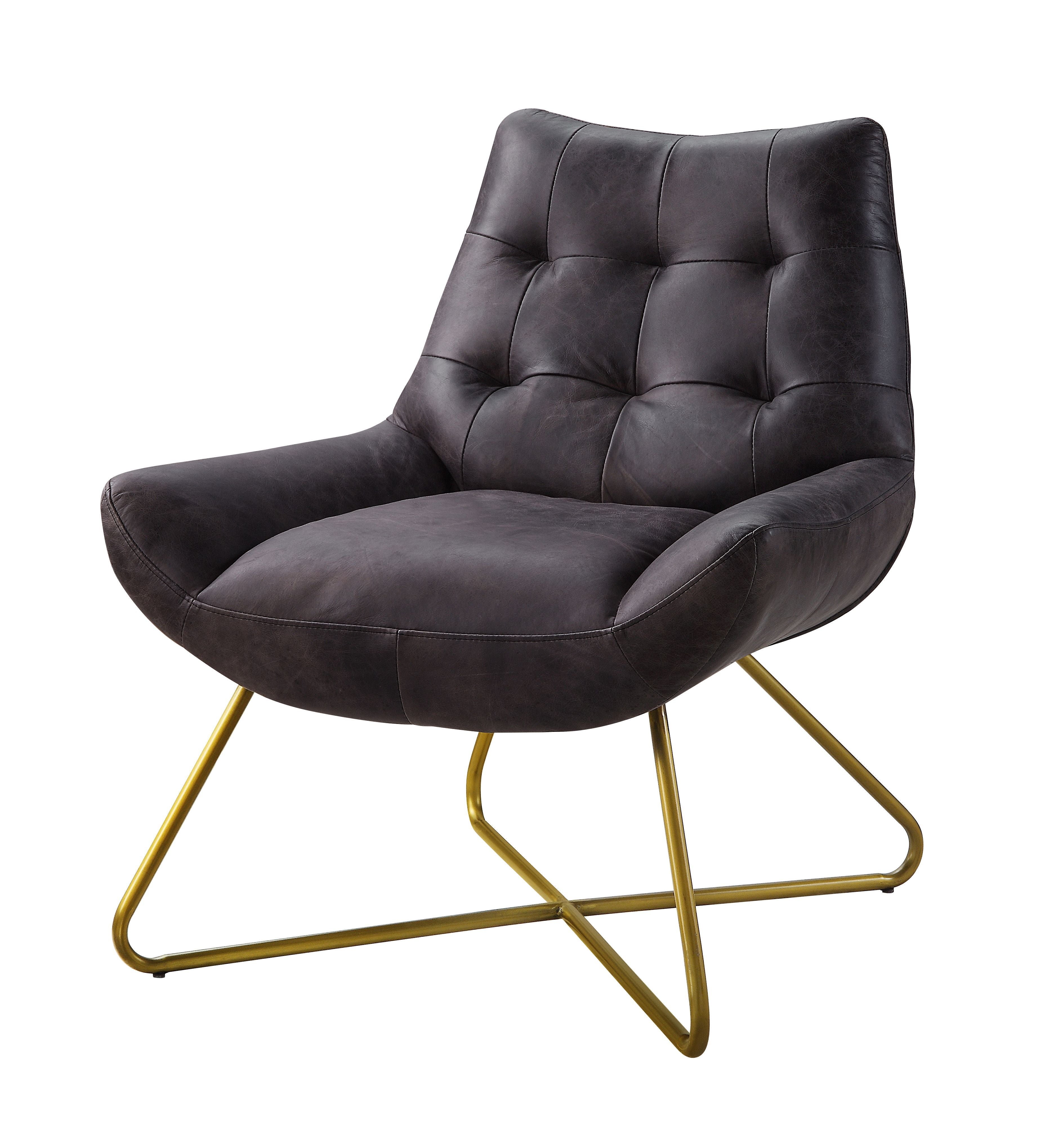 Sillón decorativo Dhalsim: cuero de grano superior color ébano antiguo