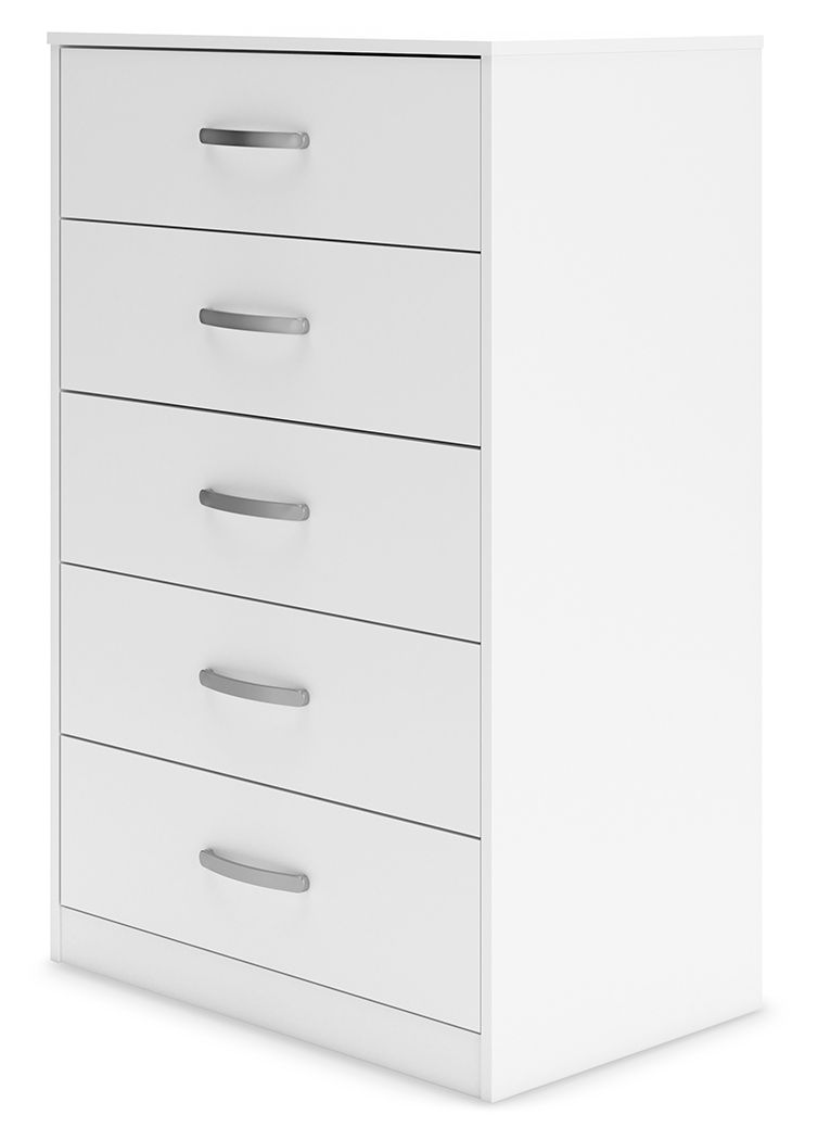 Cómoda de cinco cajones Flannia, color blanco, 46" de altura