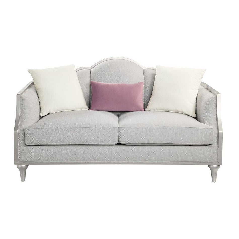Kasa - Loveseat With 3 Pillows - Beige Linen & Champagne