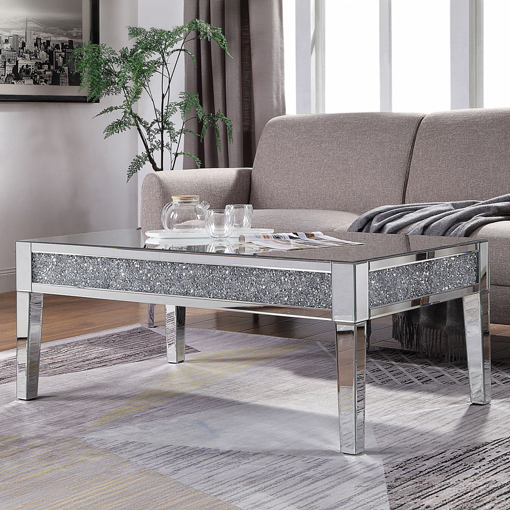Noralie - Mesa de centro - Espejo y diamantes de imitación - Vidrio