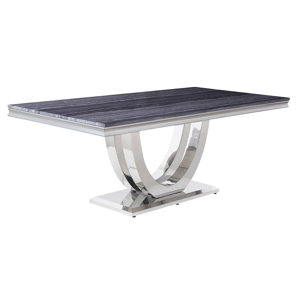 Cambrie - Mesa de comedor - Acabado en imitación mármol y plata espejada