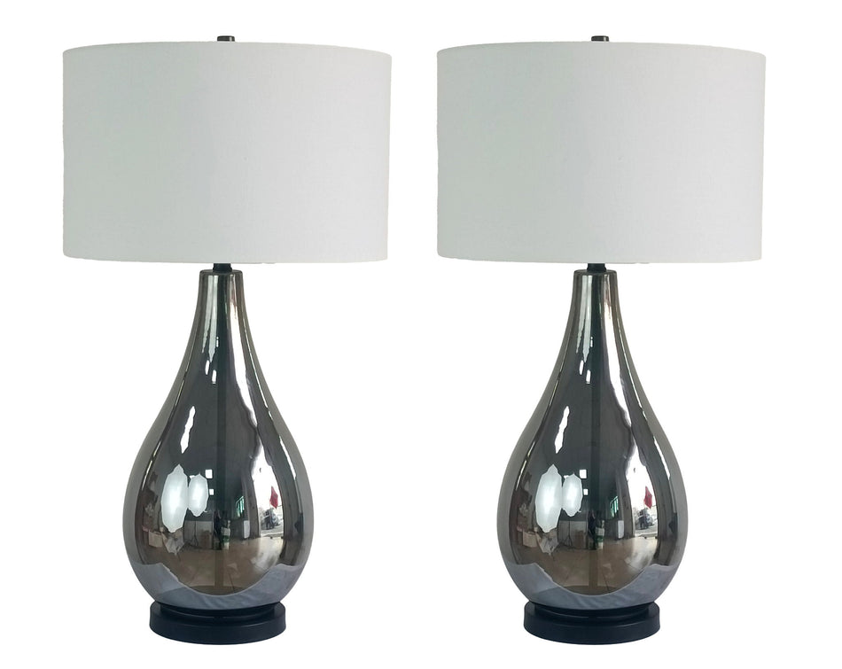 Smoke Pearl Essence Glass & Metal Table Lamp (Set of 2) - Smoke Pearl / Matte Black
