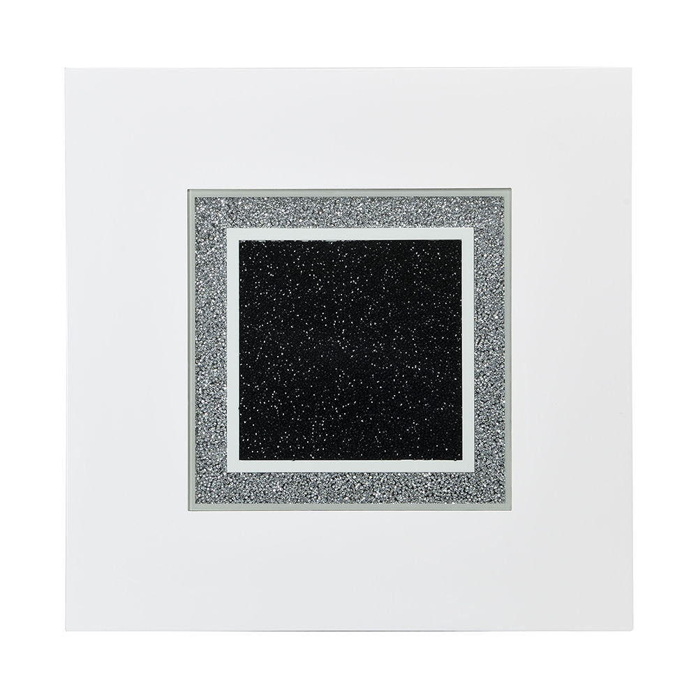 Mesa de altura de mostrador Elizaveta: terciopelo gris, diamantes de imitación de cristal y acabado blanco de alto brillo