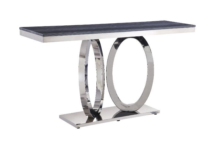 Mesa auxiliar Zasir con acabado en espejo plateado y imitación mármol con estampado gris