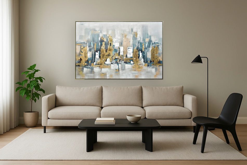Urban Gold Reflection - 39" x 59" Framed Wall Art