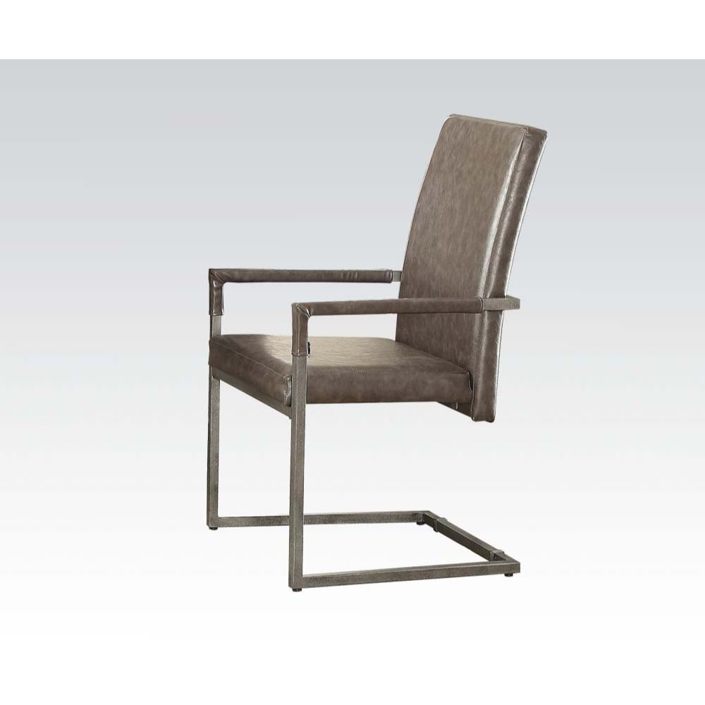 Lazarus - Arm Chair (Set of 2) - Vintage Gray Synthetic Leather & Antique Silver