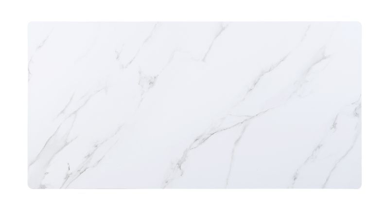 Mesa de comedor Caspian con acabado en negro y imitación mármol con estampado blanco