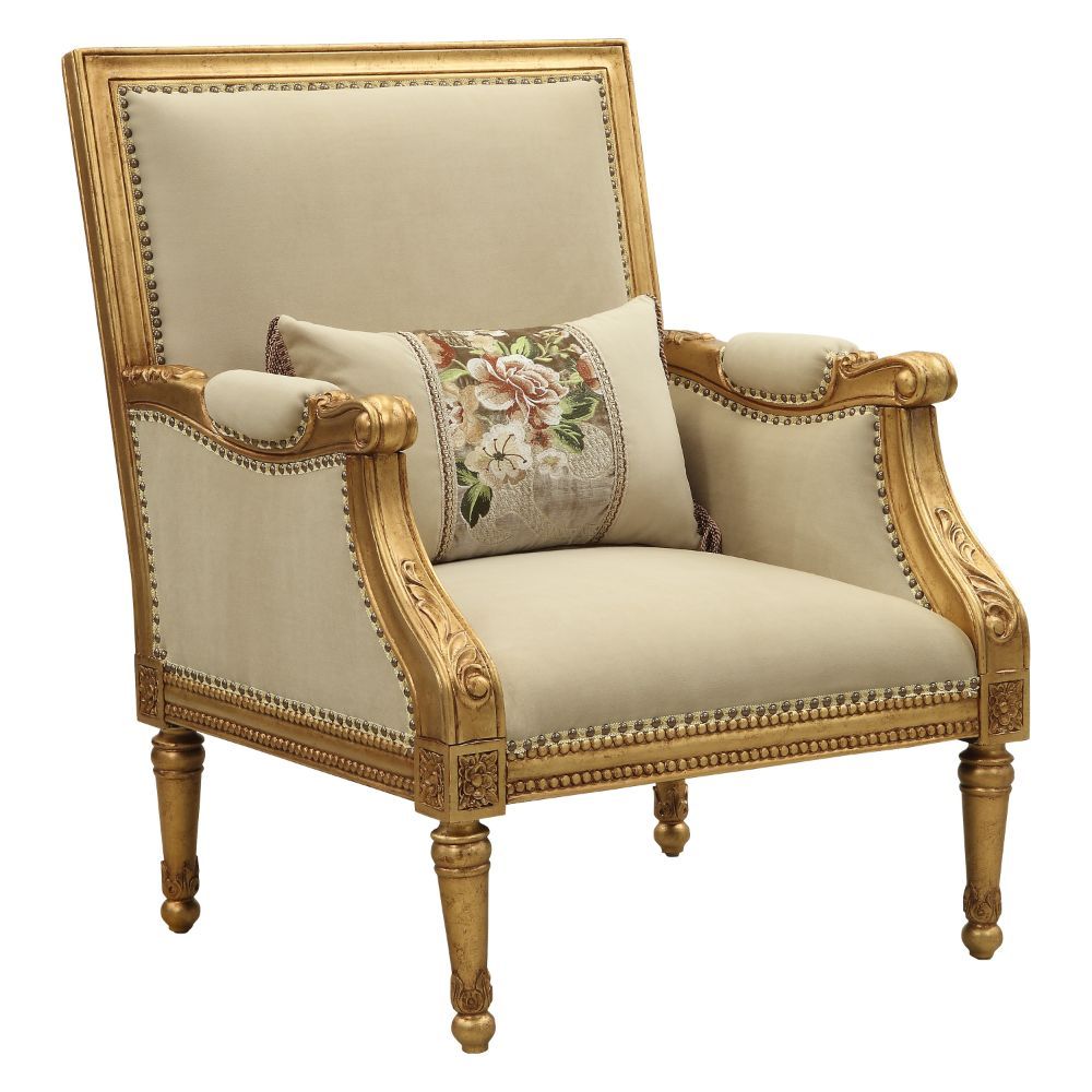 Daesha - Sillón decorativo - Franela color canela y oro antiguo