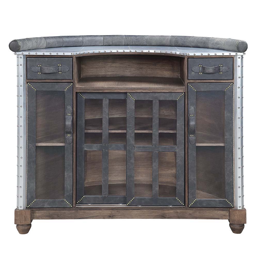 Rahma - Mesa de bar - Cuero de grano superior de ébano antiguo y aluminio