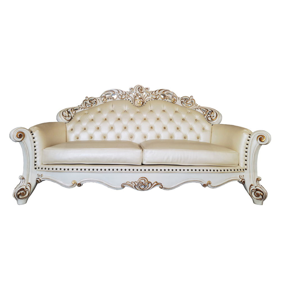 Vendome - Sofa With 5 Pillows - Champagne Synthetic Leather & Antique Pearl