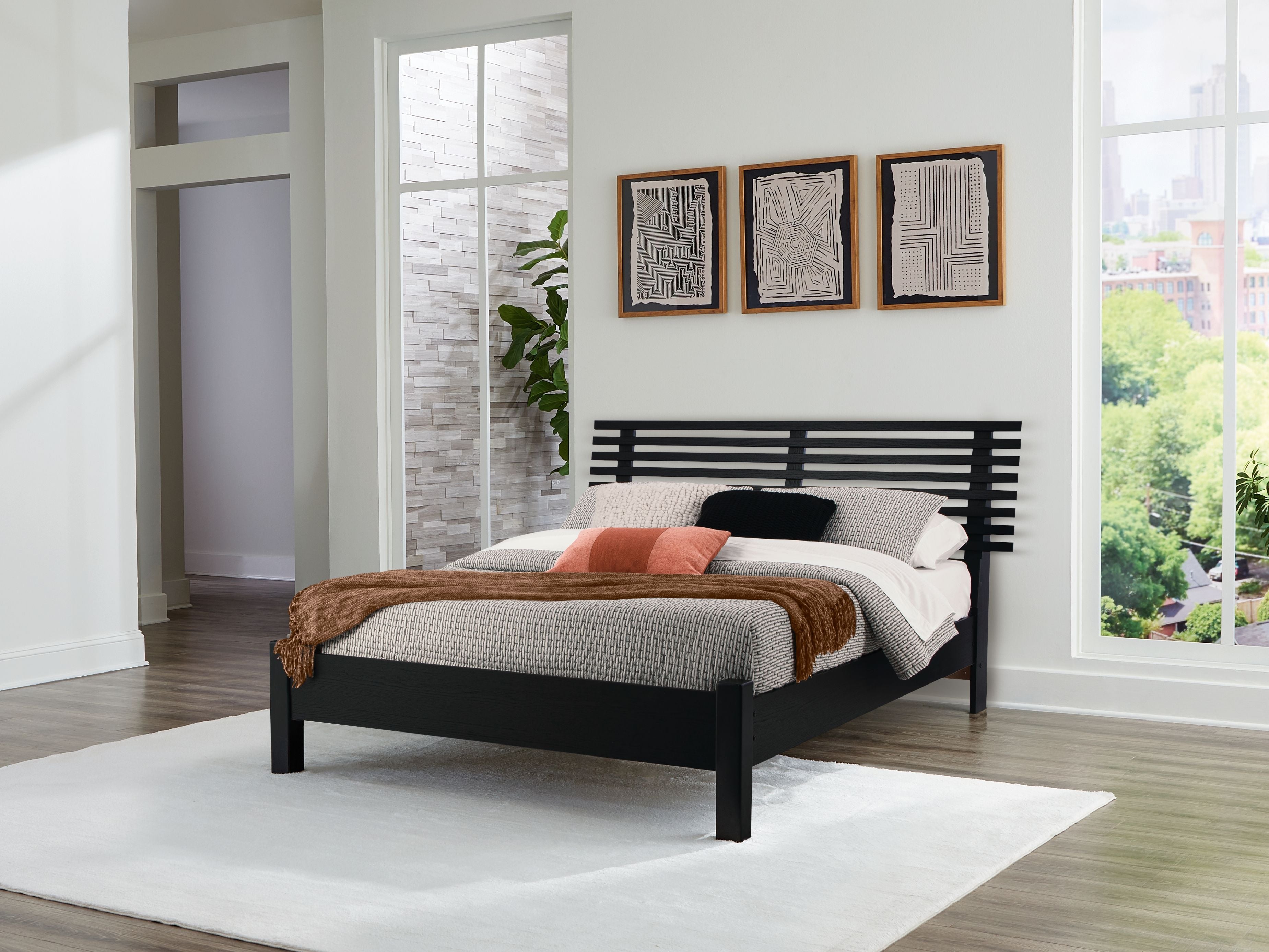 Danziar - Cama con paneles de láminas y pie de cama bajo
