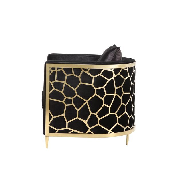 Fergal - Loveseat - Terciopelo negro y acabado dorado