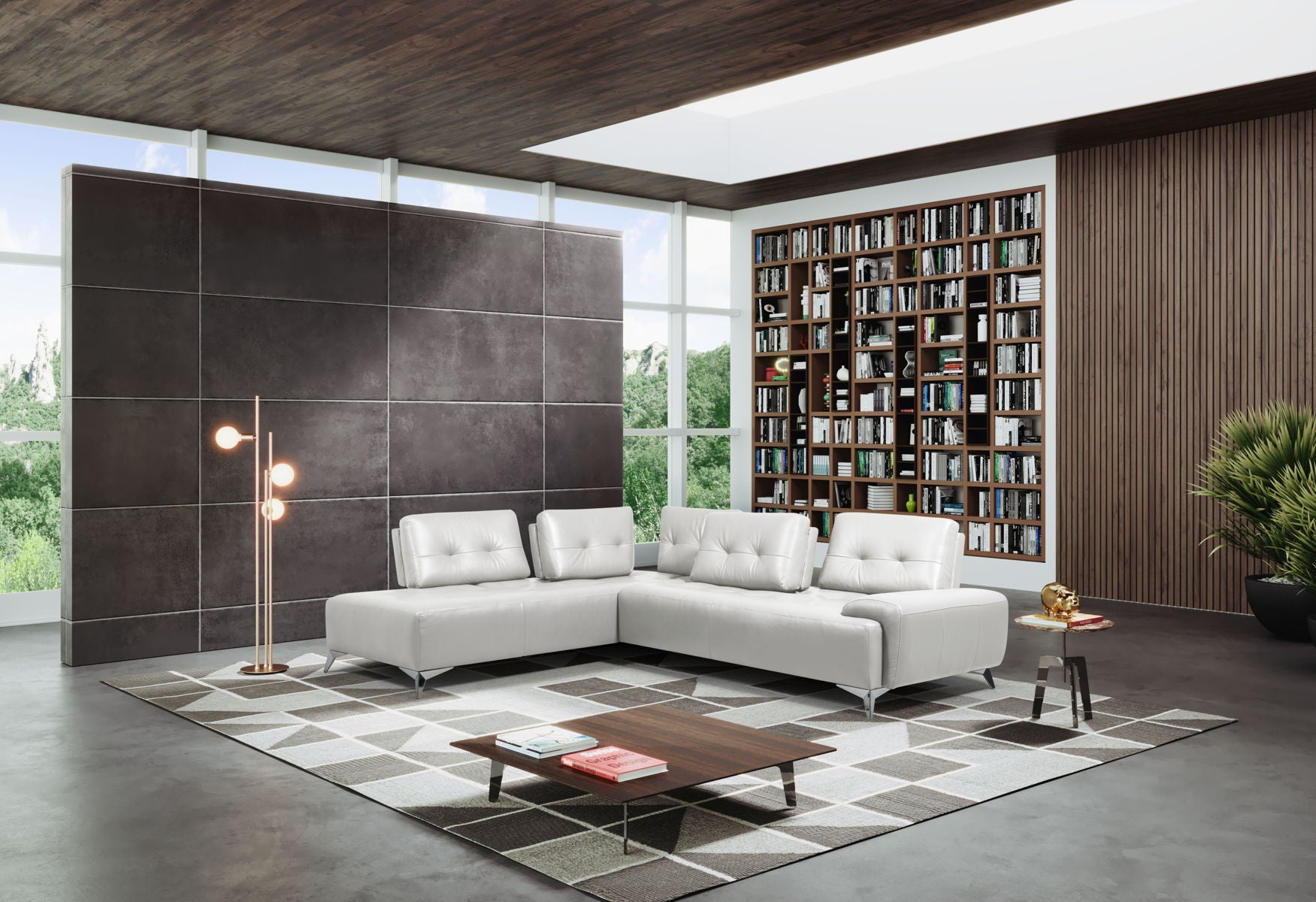 Sofá modular Turano en piel color blanco perla