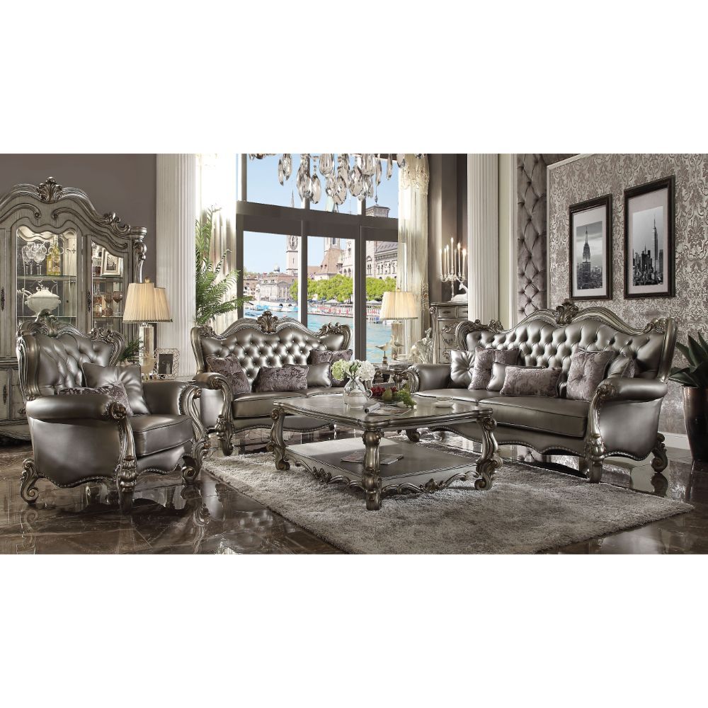 Versalles - Loveseat - PU plateado y platino antiguo