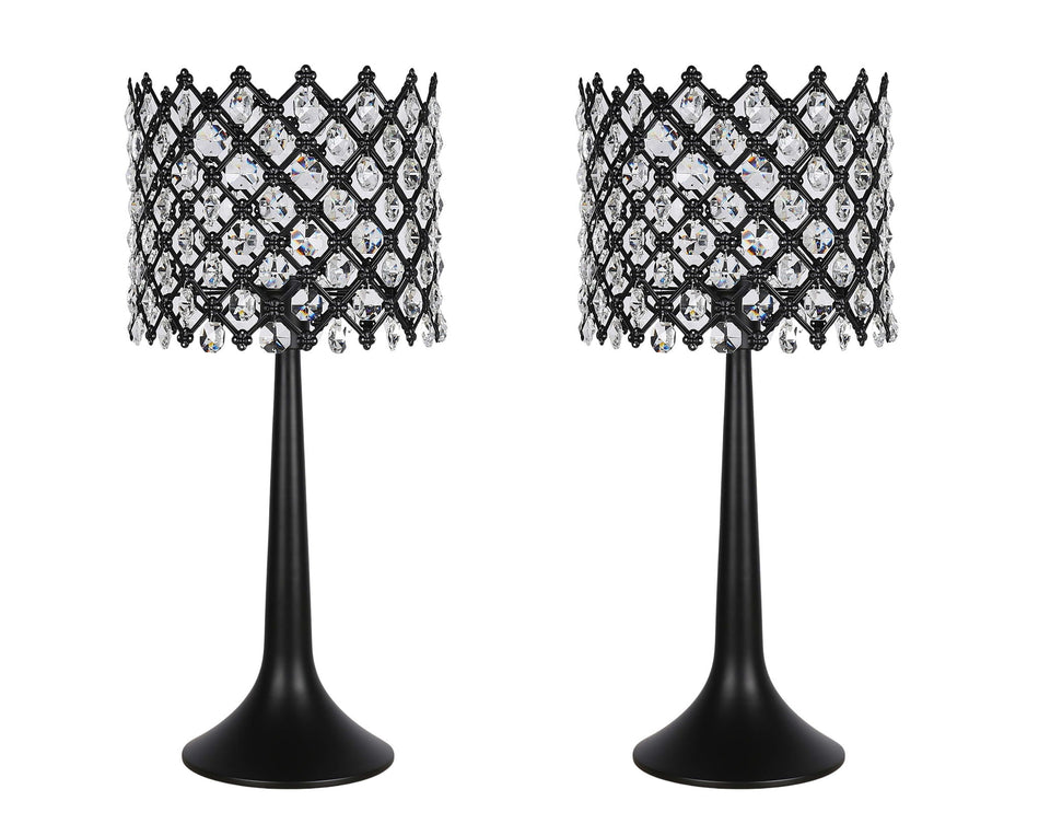 "Crystal Lattice Radiance" Metal And Crystal Table Lamp (Set of 2) - Matt Black / Clear Crystal
