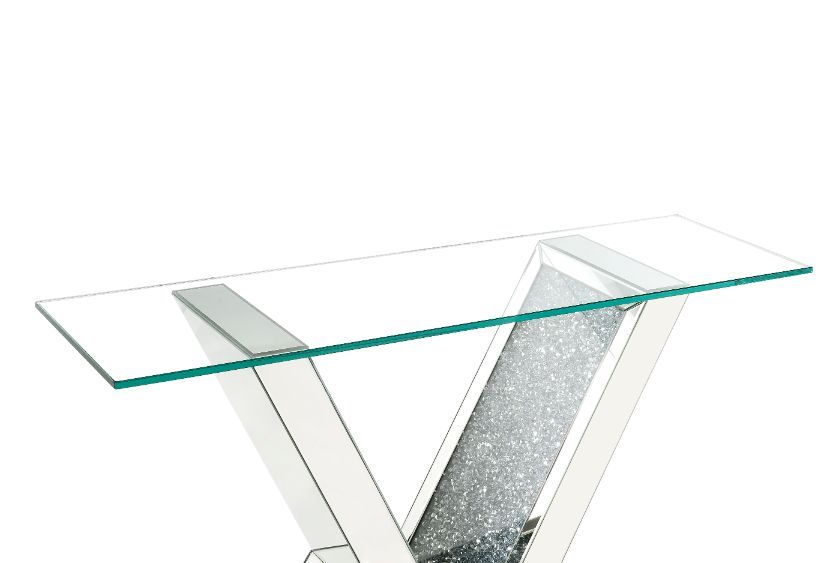 Noralie - Mesa auxiliar - Vidrio transparente, espejado y diamantes de imitación - 32"