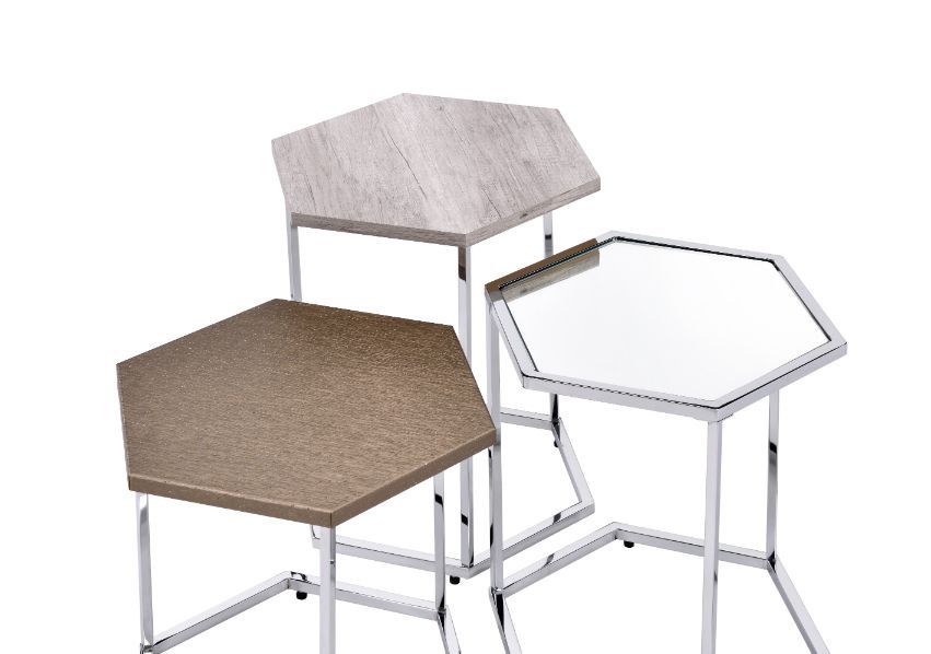 Simno - Mesa de centro - Vidrio transparente, acabado gris topo, lavado y cromado