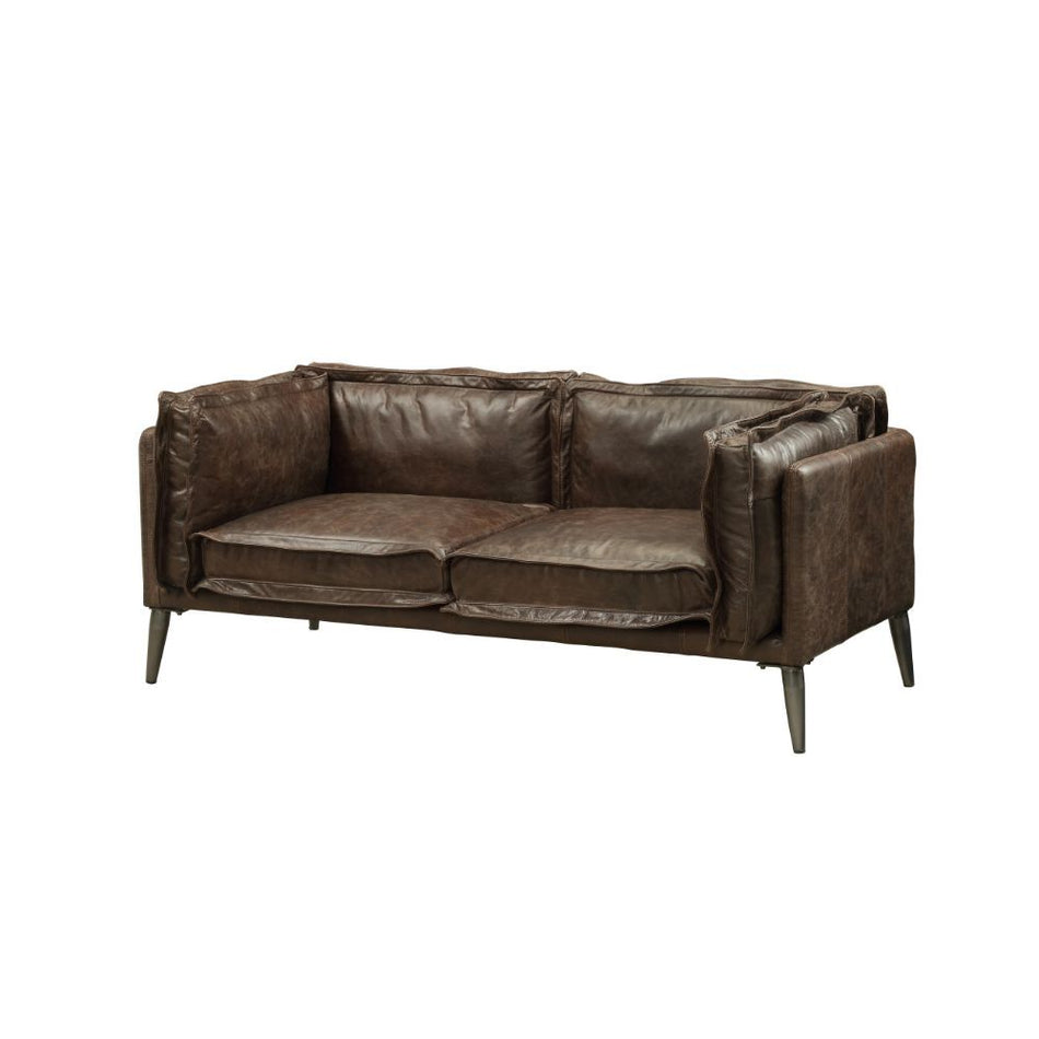 Porchester - Loveseat - Cuero flor de primera calidad color chocolate Distress