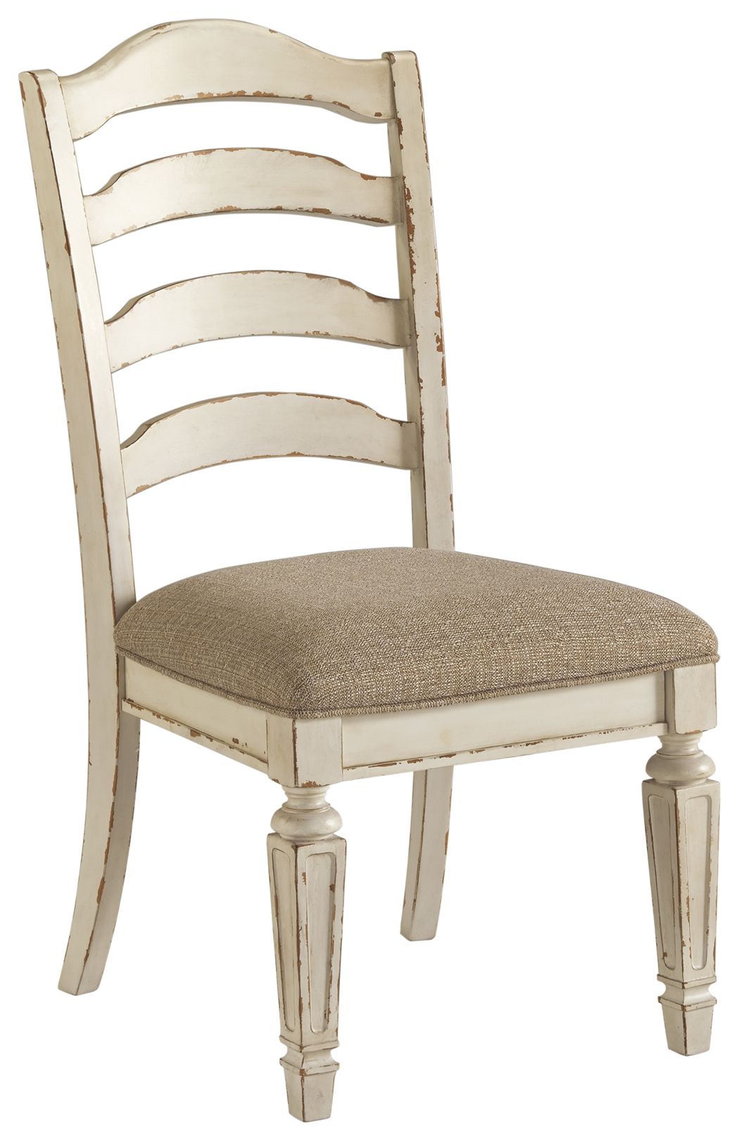 Realyn - Chipped White - Silla auxiliar para comedor UPH (juego de 2) - Respaldo en escalera