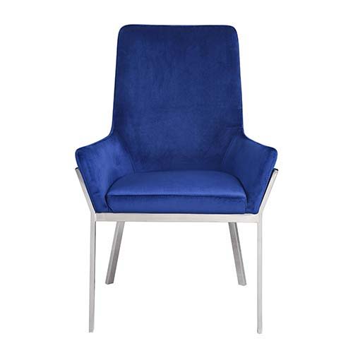 Cambrie - Silla auxiliar (juego de 2) - Terciopelo azul y acabado plateado espejado