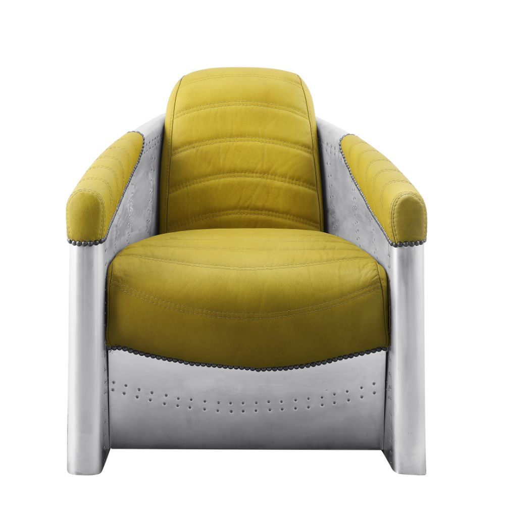 Brancaster - Silla decorativa - Cuero de grano superior amarillo y aluminio