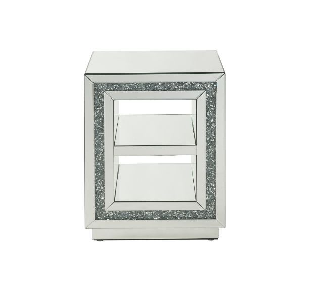Noralie - Mesa auxiliar con estante de 2 niveles - Espejo y diamantes falsos - 24"