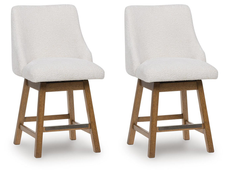Cabalynn - Upholstered Swivel Barstool (Set of 2) - Oatmeal / Light Brown