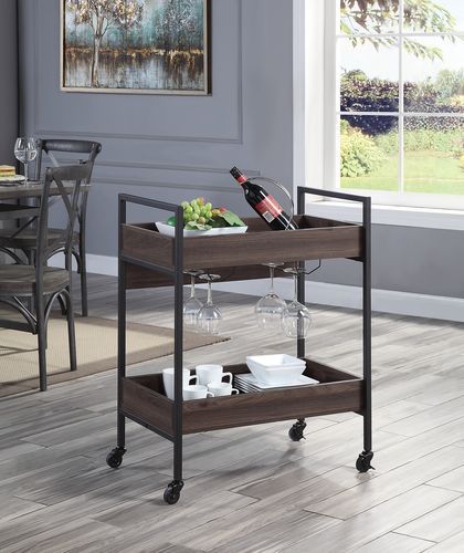 Isla de cocina Jerrick con acabado en nogal y negro