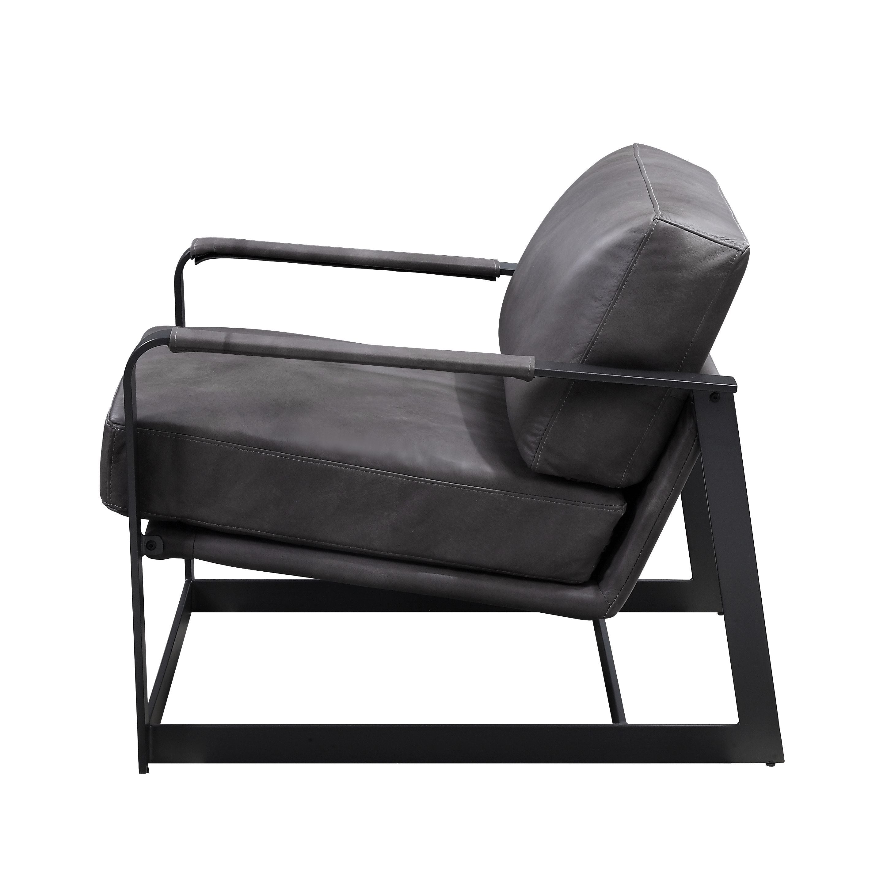Locnos - Silla decorativa - Cuero de grano superior gris y acabado negro