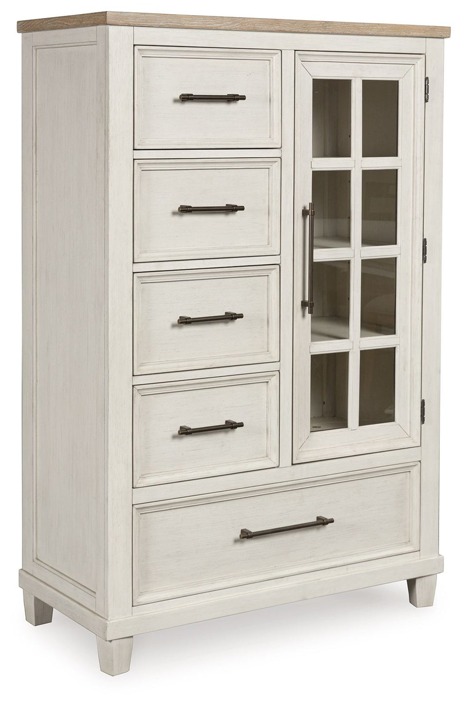 Shaybrock - Cofre con puerta en color blanco antiguo y marrón