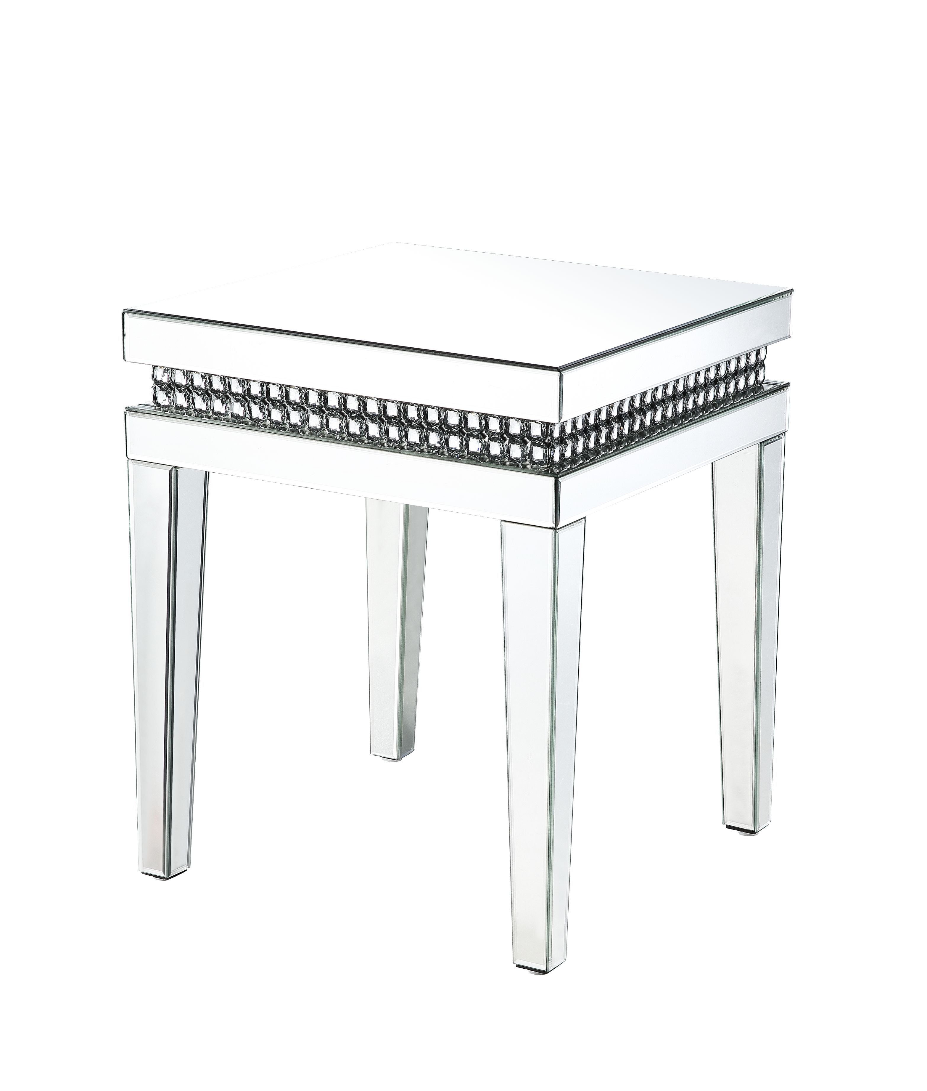 Mesa auxiliar Lotus con espejo e incrustaciones de cristales falsos