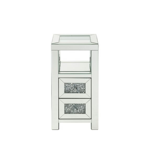 Noralie - Mesa auxiliar - Vidrio transparente, espejado y diamantes de imitación - 24"