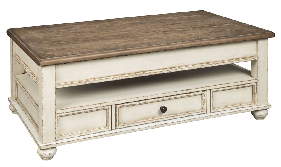 Mesa de cóctel elevable Realyn - Blanca/Marrón