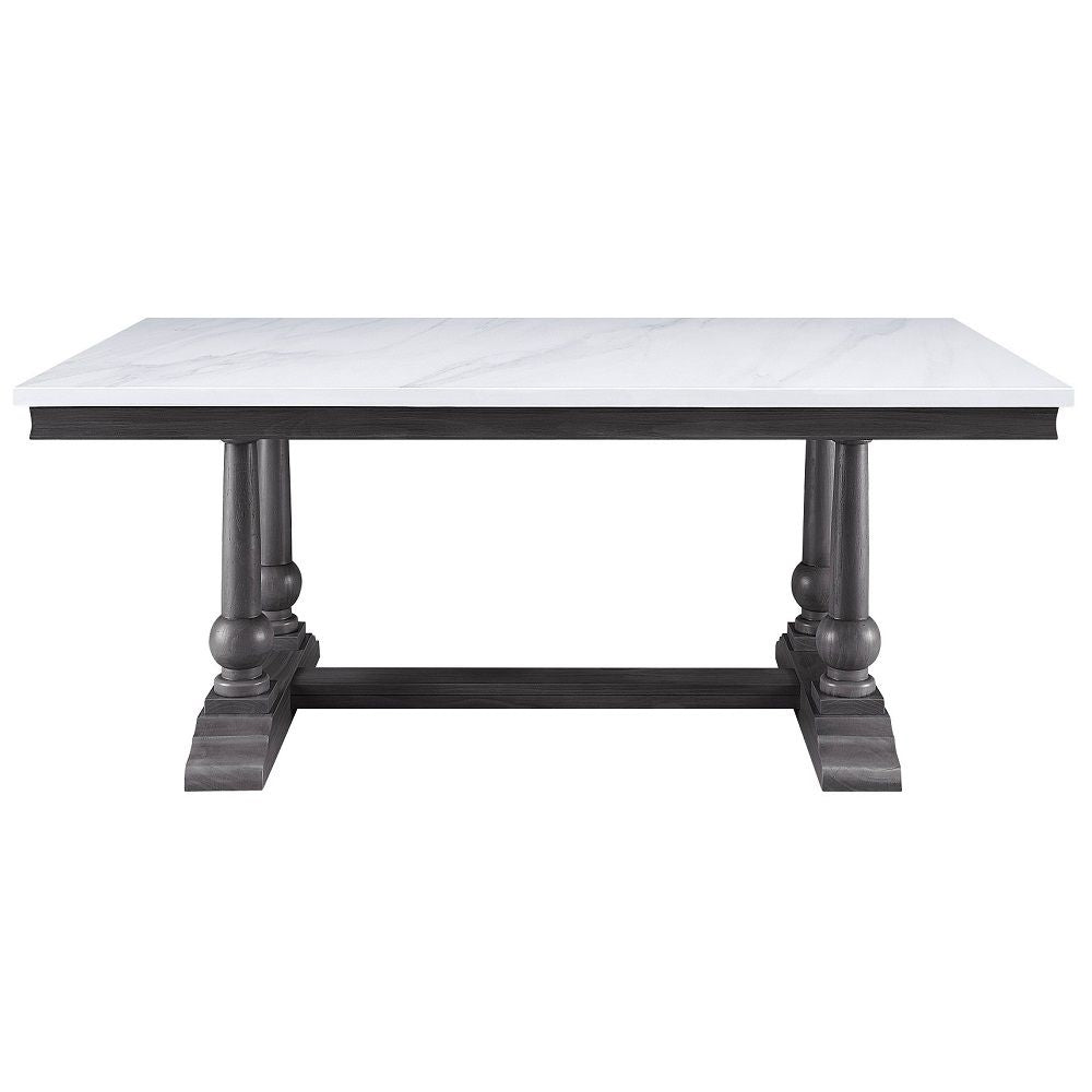 Yabeina - Mesa de comedor - Tapa de mármol y acabado en roble gris