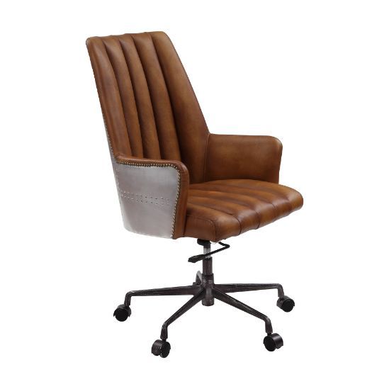 Salvol - Silla de oficina - Cuero Sahara y aluminio