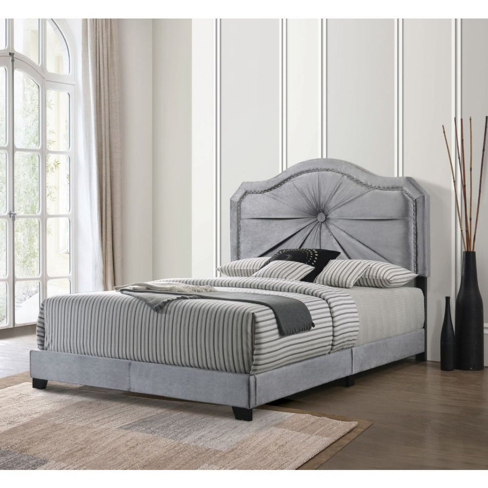 Frankie - Cama Queen - Terciopelo Gris