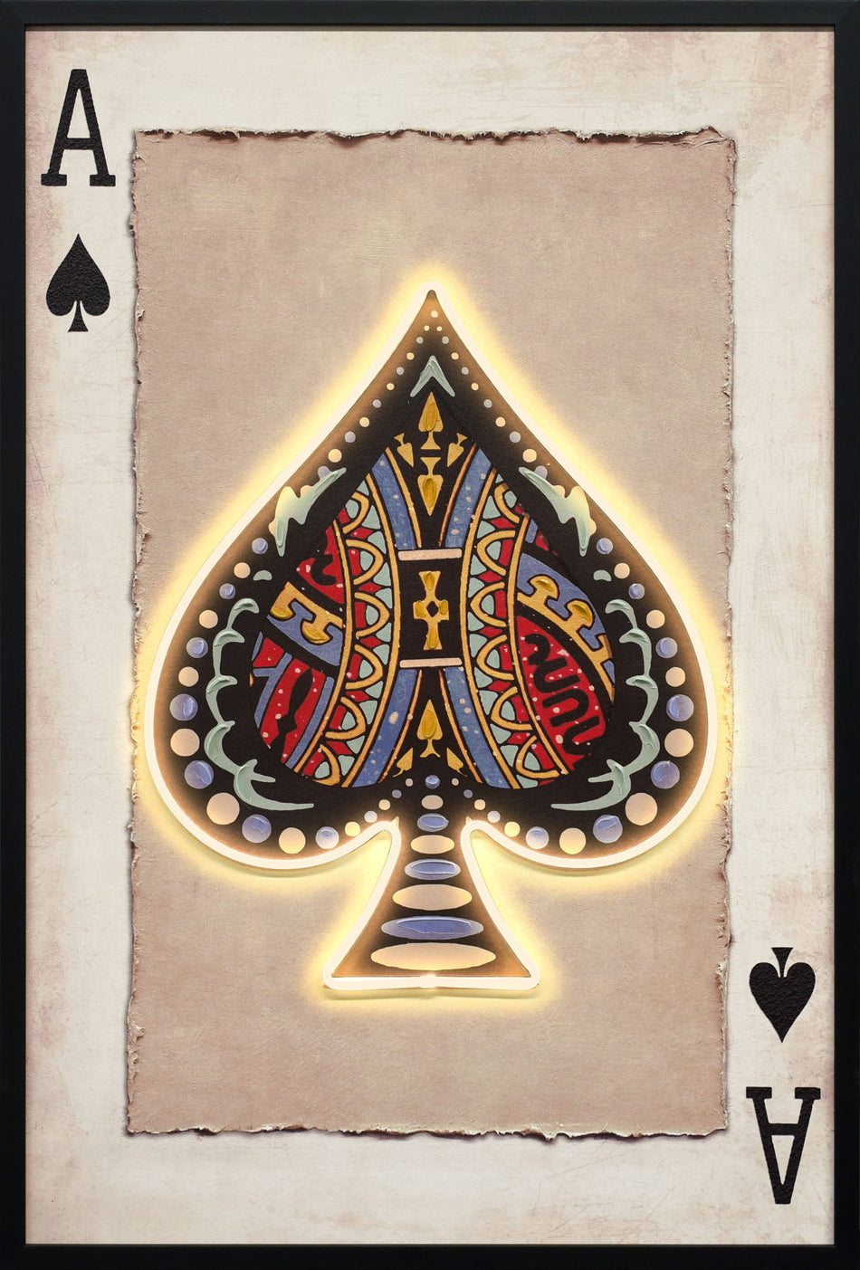 Royal Card II Hand-Embellished LED Canvas In Frame - Black / Beige