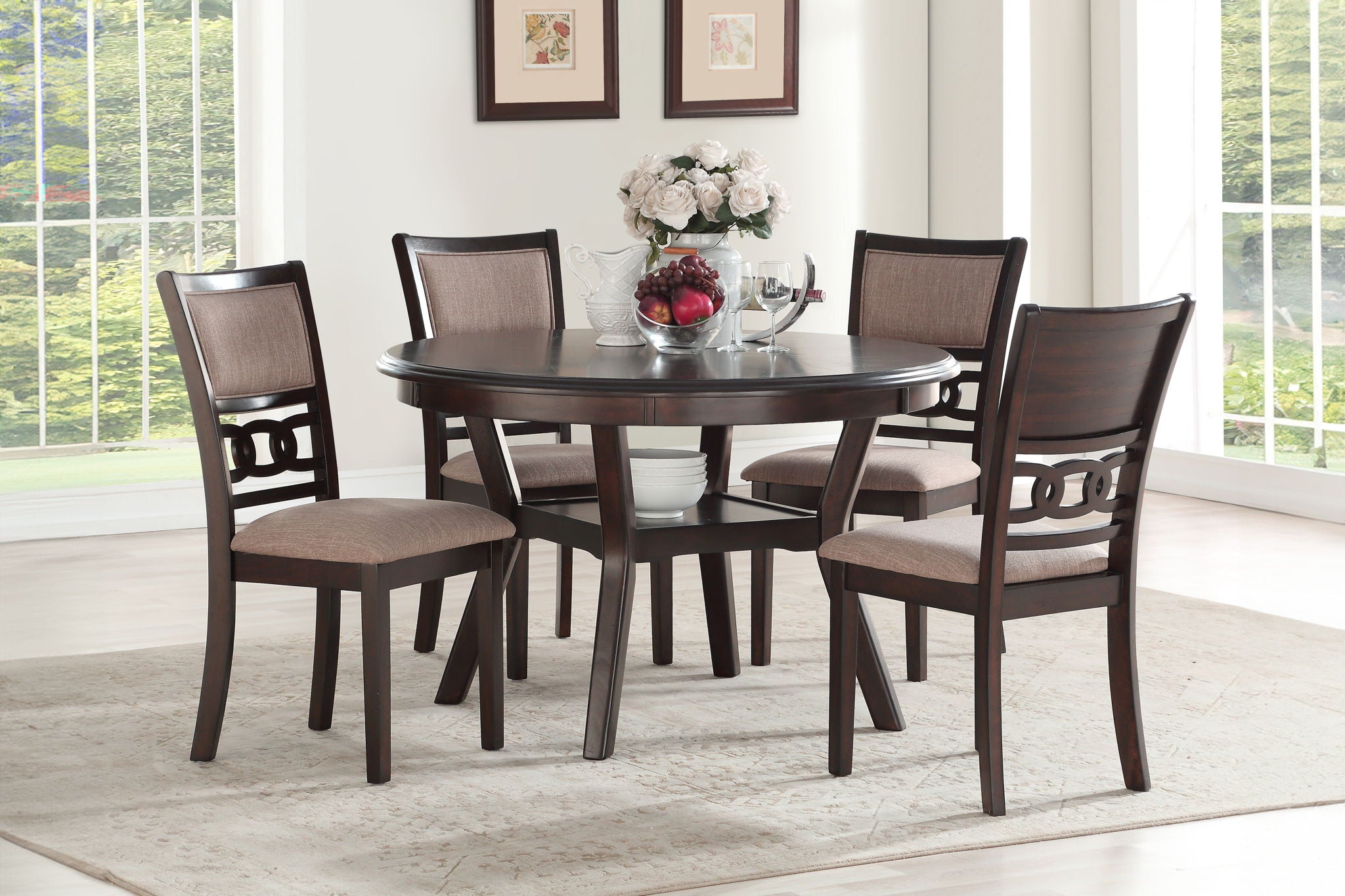 Gia - 3 Piece Dining Set (Counter Drop Leaf Table & 2 Chairs) - Cherry - Fabric