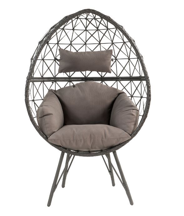 Aeven - Sillón de patio - Tela gris claro y mimbre negro