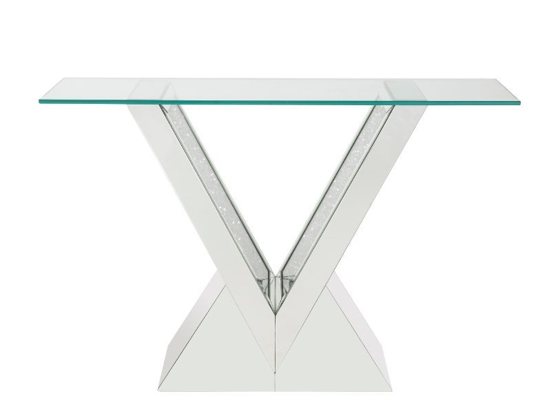 Noralie - Mesa auxiliar - Vidrio transparente, espejado y diamantes de imitación - 32"