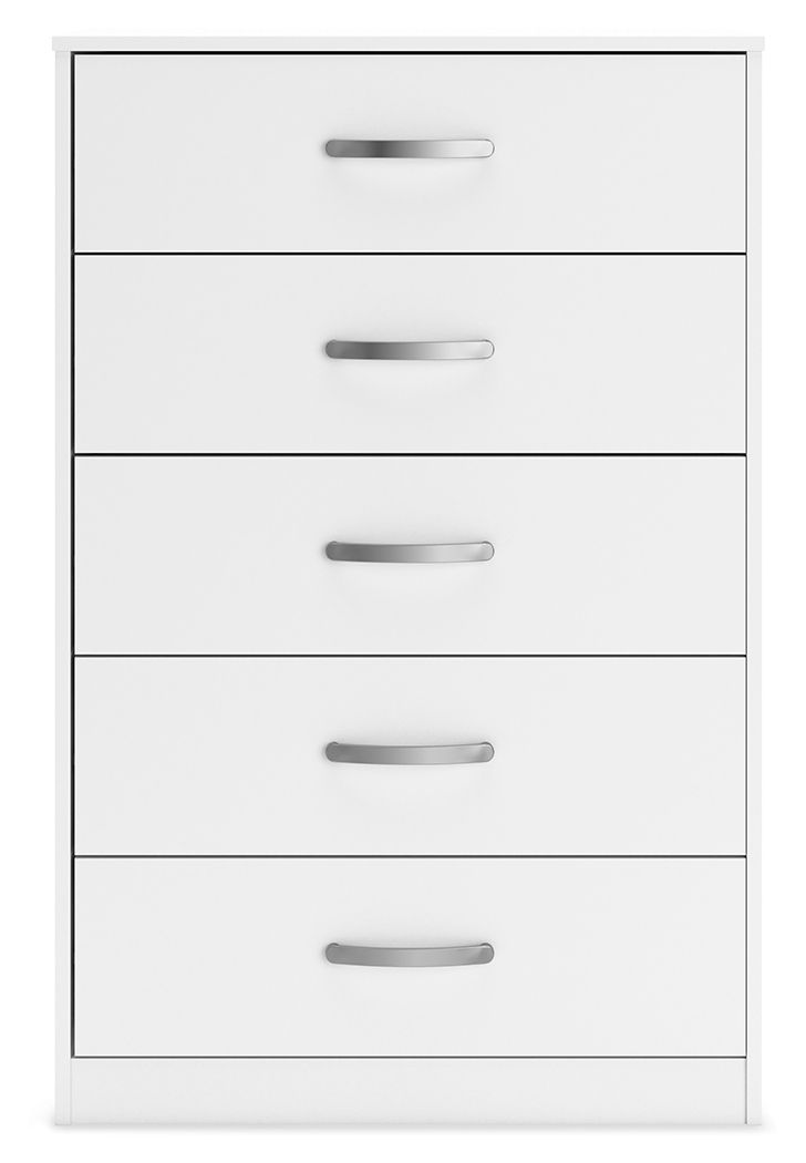 Cómoda de cinco cajones Flannia, color blanco, 46" de altura