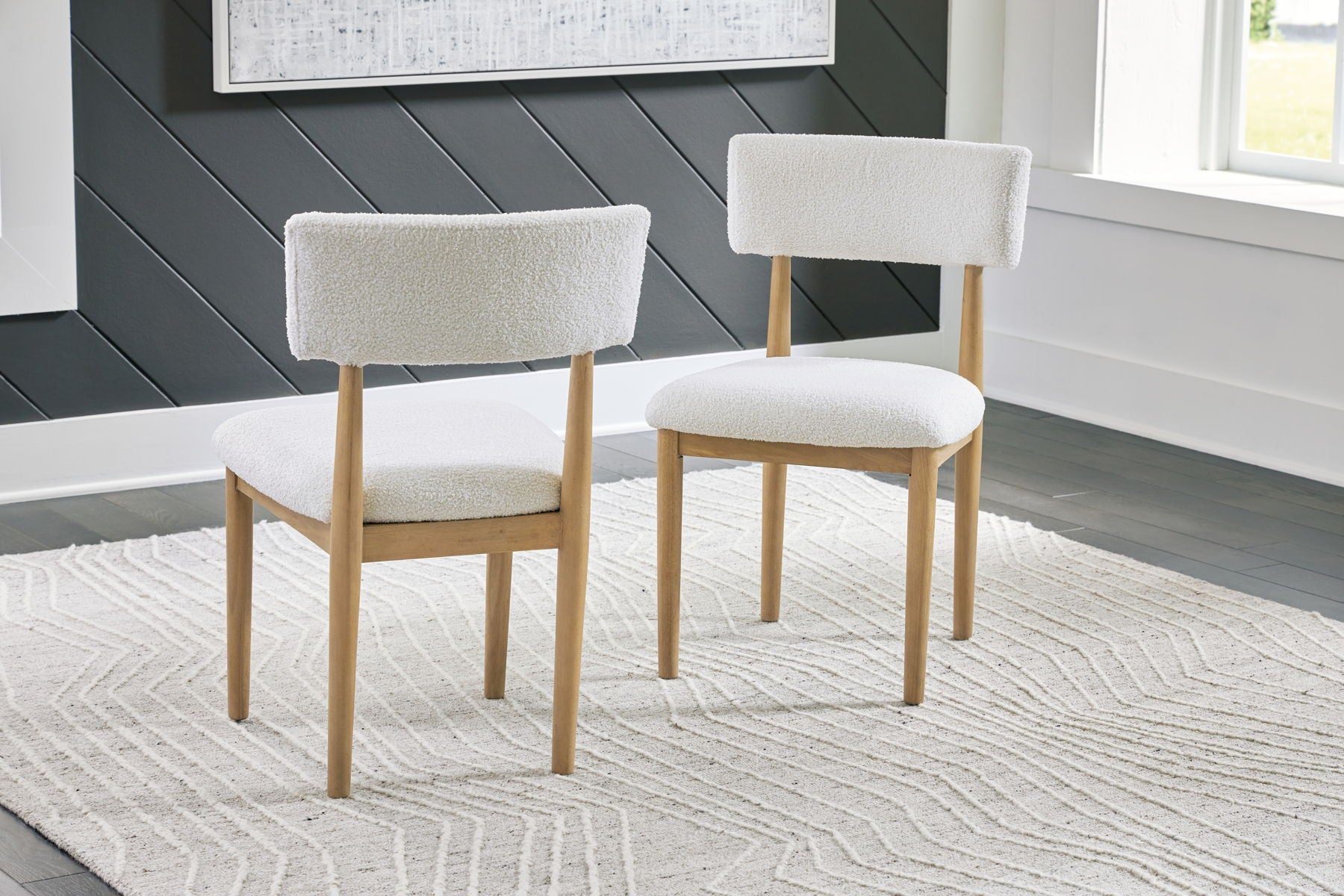 Sawdyn - Silla de comedor tapizada en blanco y marrón claro (juego de 2)