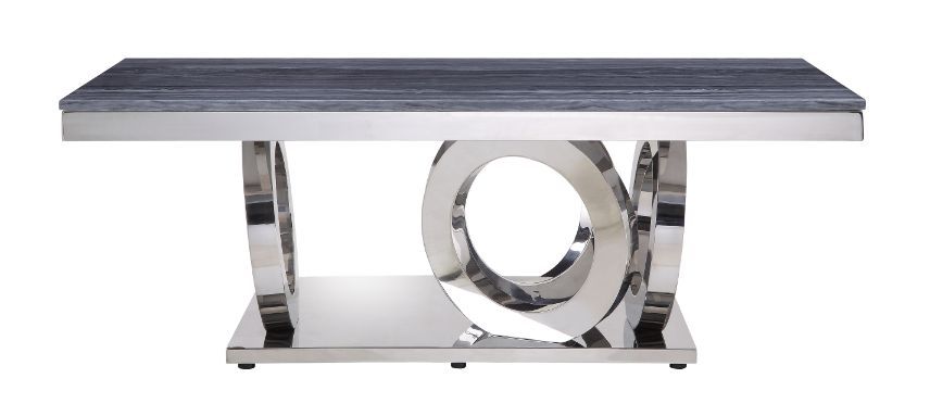 Zasir - Mesa de centro - Acabado en plata espejada y imitación mármol con estampado gris