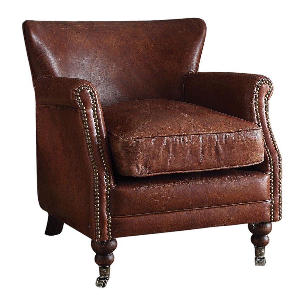 Leeds - Sillón decorativo - Cuero de grano superior marrón oscuro vintage
