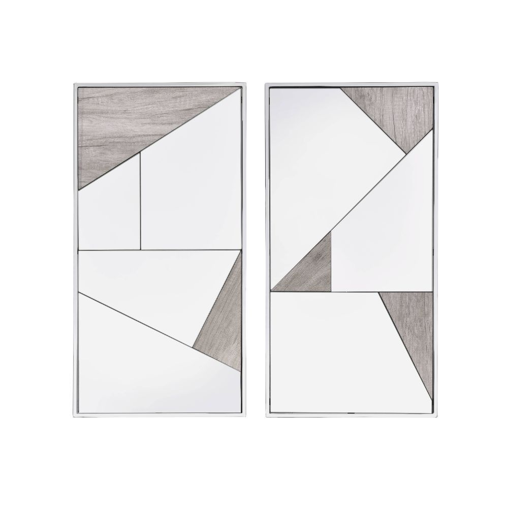 Chafik - Espejo de pared (juego de 2) - Espejo, roble natural y cromo