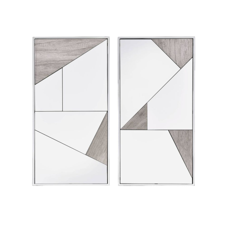 Chafik - Espejo de pared (juego de 2) - Espejo, roble natural y cromo