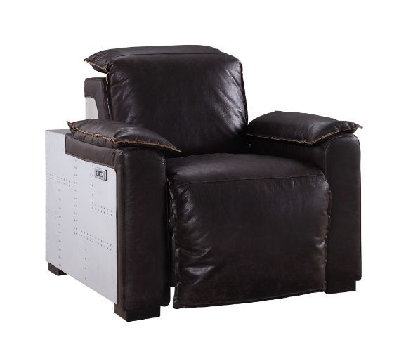Nernoss - Sillón reclinable - Cuero marrón oscuro y aluminio